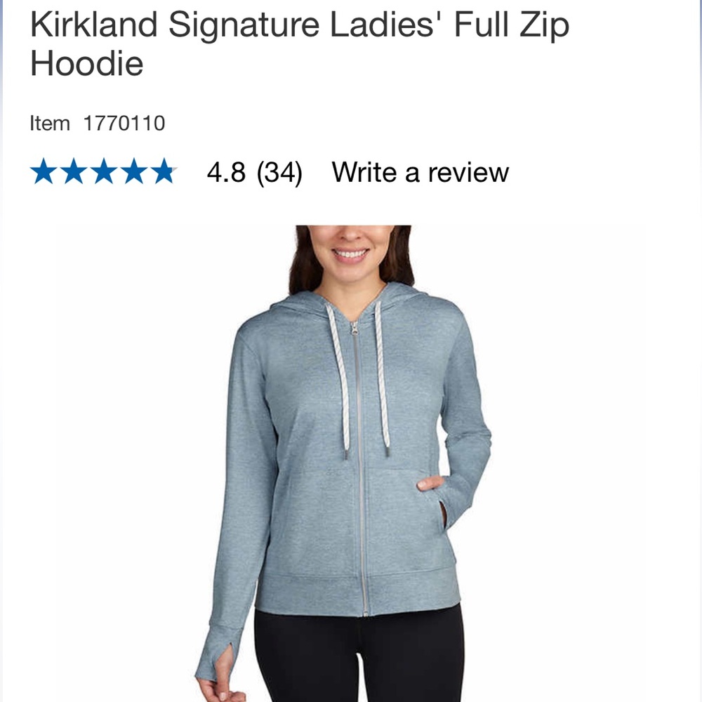 Kirkland Signature Ladies’ Lightweight Full Zip Hoodie in LIGHT BLUE